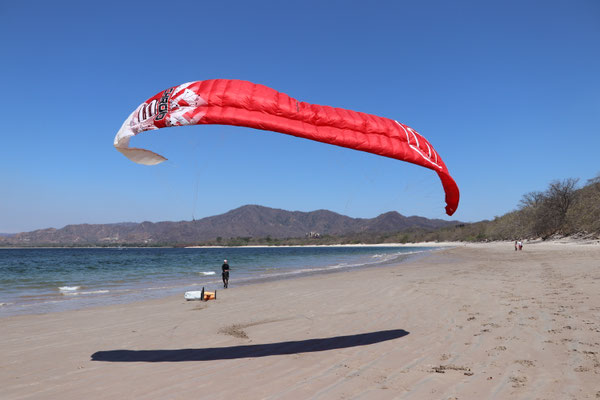 We arrive on Playa Conchal the beach we were hoping to "officially" drive on and stay the night, but the rules had changed and the beach was closed to vehicles - wise decision!! Here I getting ready for a wild rodeo foil ride through gusty offshore winds