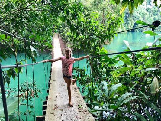 Crossing a hanging Bridge as we take the Drakes Bay Trail to a small Beach on the other side
