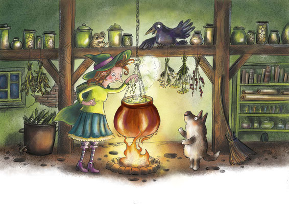 Hexlein kocht, Illustration Anka Schwelgin, freie Arbeit 2022, digitale Illustration
