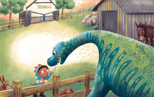 "Der Recyclosaurus" Bilderbuch, CalmeMara-Verlag 2024, Innenillustration