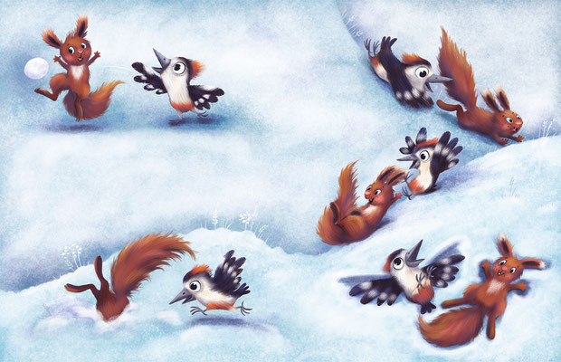 Illustrierte Doppelseite, Bilderbuch "Wach auf, wenn das Christkind kommt" 2023 G&G, Text: Christine Auer, Illustrationen: Anka Schwelgin