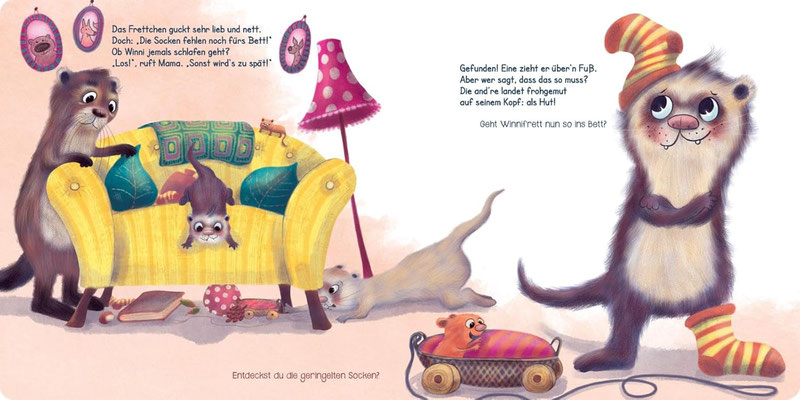 Pappbilderbuch ab 2: Ab ins Bett, Winnifrett! von BrittaSabbag, Illustrationen AnkaSchwelgin, Carlsen-Verlag 2024, Vignette und Freisteller