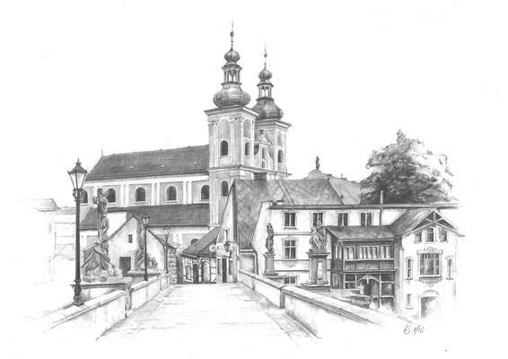 Zeichnung - Glatz / Klodzko - Minoritenkirche St. Maria