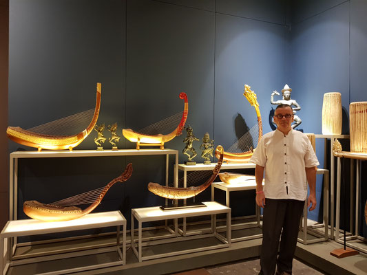 2019. Patrick Kersalé in front the his harps at Theam's Gallery (Siem Reap) © Katia Pottier