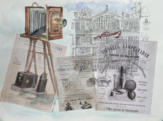 Illustration spectacle Jules Verne collages dessin aquarelle Carole Giboni Bourgogne écuries de chaumont 71