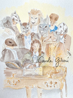 Jean de La Fontaine et les Animaux du spectacle, aquarelle Carole giboni