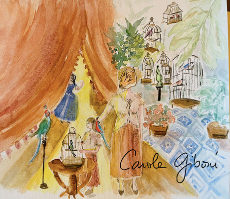 Fable de La Fontaine Le Corbeau et le Renard, aquarelle Carole Giboni