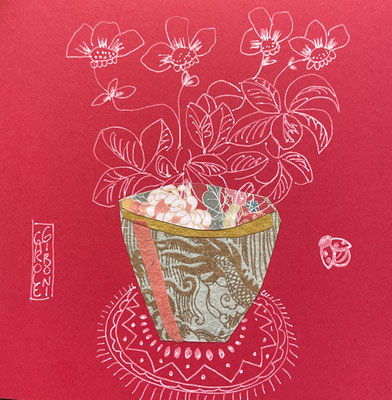 collage fleurs pot lamali papier népalais