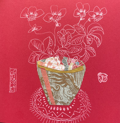 collage fleurs pot lamali papier népalais