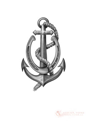 "Anker mit Hufeisen", Tattoodesign, Auftragsmalerei am Grafiktablett