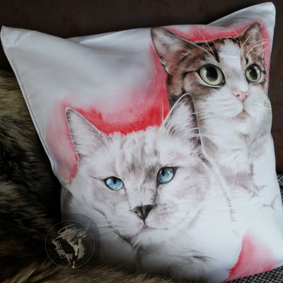 "Luna und Anton", Textilmalerei auf Kuschelkissen