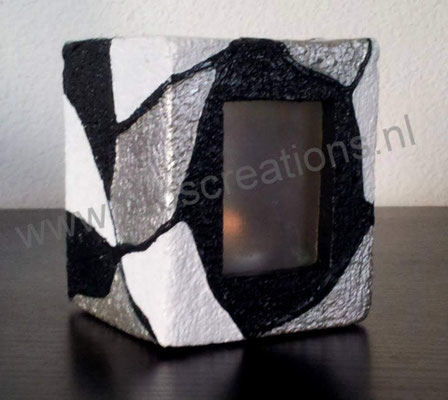 Waxinehouder vierkant zwart/grijs/wit - 10 x 12 cm