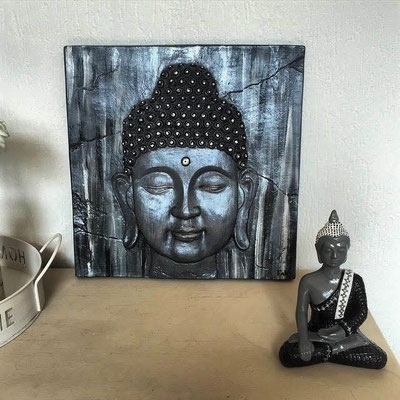 Wandplaat 38 x 38 cm en boeddha 25 cm