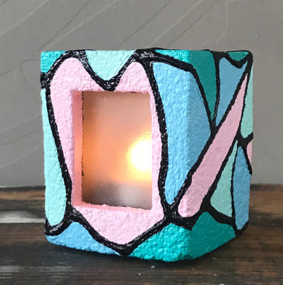Waxinehouder vierkant roze blauw groen - 10 x 12 cm 