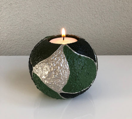 Waxinehouder bol zand zilver/groen - 10 x 10 cm