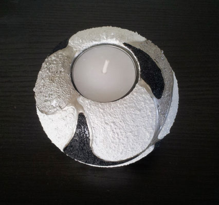 Waxinehouder bol zand grijs/zilver/zwart/wit - 10 cm