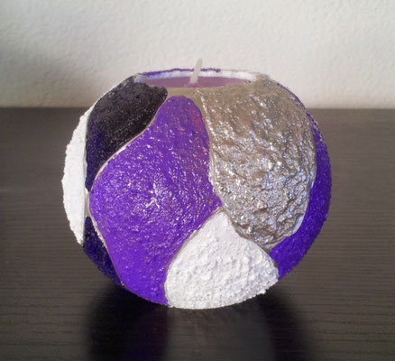 Waxinehouder bol paars/zilver/wit - * niet beschikbaar *  