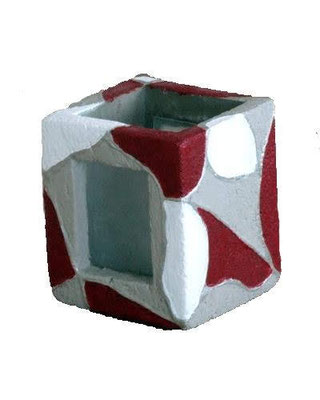 Waxinehouder vierkant rood wit grijs - 10 x 12 cm