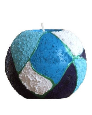 Waxinehouder bol zand blauw/groen/wit - 10 x 10 cm
