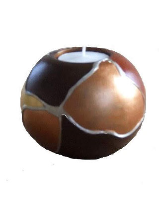 Waxinehouder bol glad goud/bruin - 10 x 10 cm