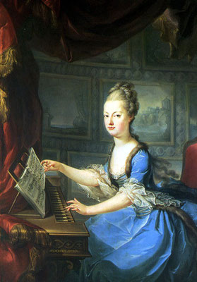 Marie Antoinette au clavecin, par Drouais (ou Wagenschön) aux alentours de 1770