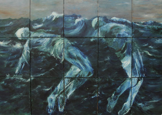 Hypnos et Thanatos, 195 x 200 cm, huile sur papier marouflé sur toiles 