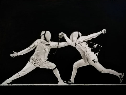 "Los duelistas". 65x50 cms. Grafito y Conté Crayon sobre papel Canson.