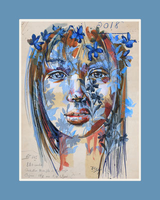 "Portrait sur archive n°3 - 18 x 24 - 75 € - Edition limitée à 30 exemplaires numérotées - Certifiée - Digigraphie sur papier beaux arts.