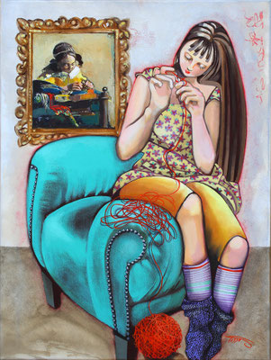 Le fil rouge Huile et acrylique sur toile - 60 X 80 - Original disponible 1220€ - Possible en digigraphie ou reproduction sur toile 