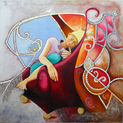 "La petite reine" 80 x 80 - Acrylique et huile sur toile  - 1800€  Original disponible - 1950€ avec le cadre américain 