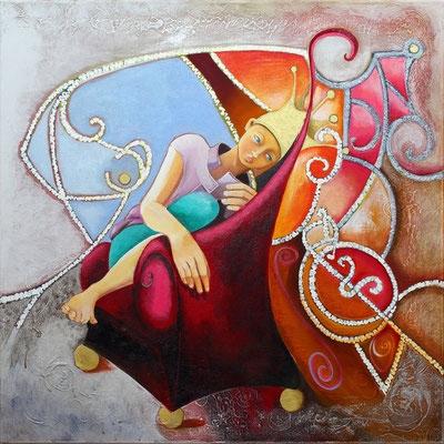 "La petite reine" 80 x 80 - Acrylique et huile sur toile  - 2300€  Original disponible - 1950€ avec le cadre américain 