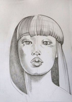 "Portrait sur archive N° 11 - 24 x 13 - 190 € - ORIGINAL -Portrait réalisé sur papier canson. Dessin au crayon
