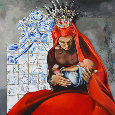 "Marie de Lisbonne" 100 x 100 - Original 2800€ - Original disponible - Possible en digigraphie ou reproduction sur toile 