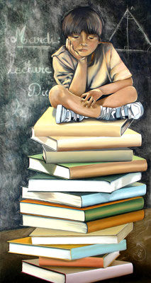 L'école 50 x 100 - Original VENDU - Possible en digigraphie ou reproduction sur toile, Devis selon dimention.