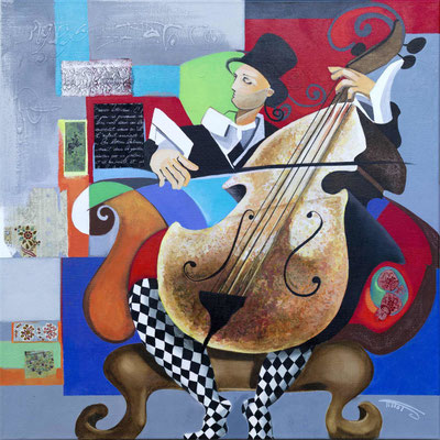 " Le violoncelliste 2" - VENDU - 80 x 80 - Acrylique et huile sur toile 