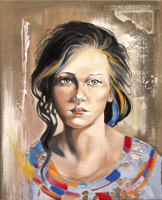 "T-shirt bleu 54 x 65 cm  - - VENDU - disponible à l'édition sur papier fine art, toile sur chassis, alu Dibond  