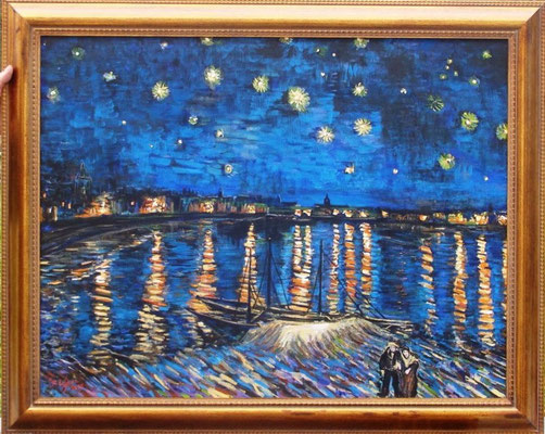 "La Nuit Étoilé sur le Rhône" -COPIE de Vincent Van Gogh -huile sur toile 90x80