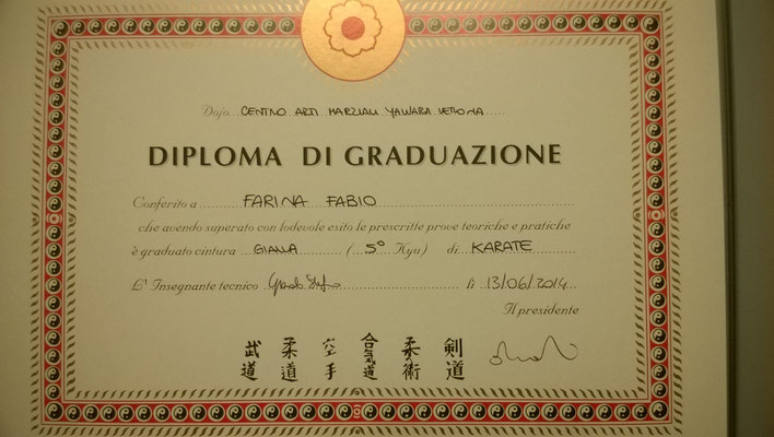 13/06/2014 - Esame cintura Gialla - Diploma 5° Kyu