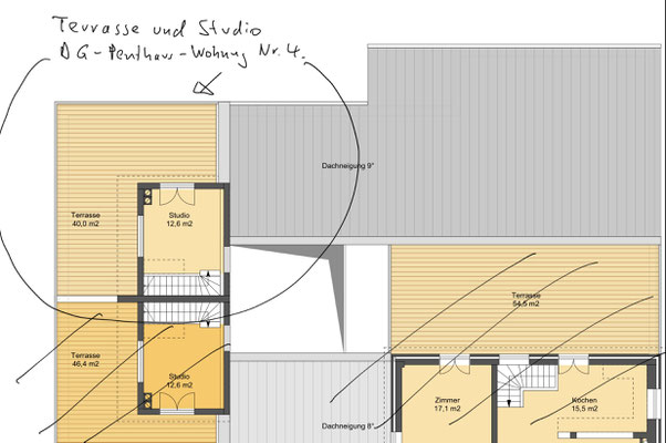 Grundriss Dachstudio mit Dachterrasse