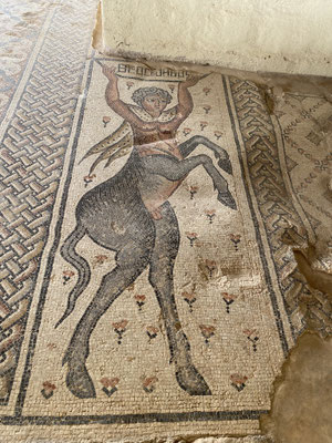 ThP 230603 - Israël - Tzippori - In het Nijl-Huis draagt een centaur een schaal met de inscriptie 'Behulpzame God'.