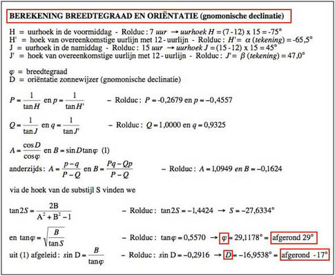 Berekening breedtegraad en declinatie door Willy Leenders.