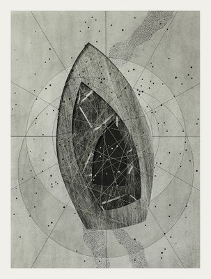 The Depth of Hope (2025) intaglio, relief on layered paper, cotton thread, 28 x 22 inches, Art Museum of Greater Lafayette