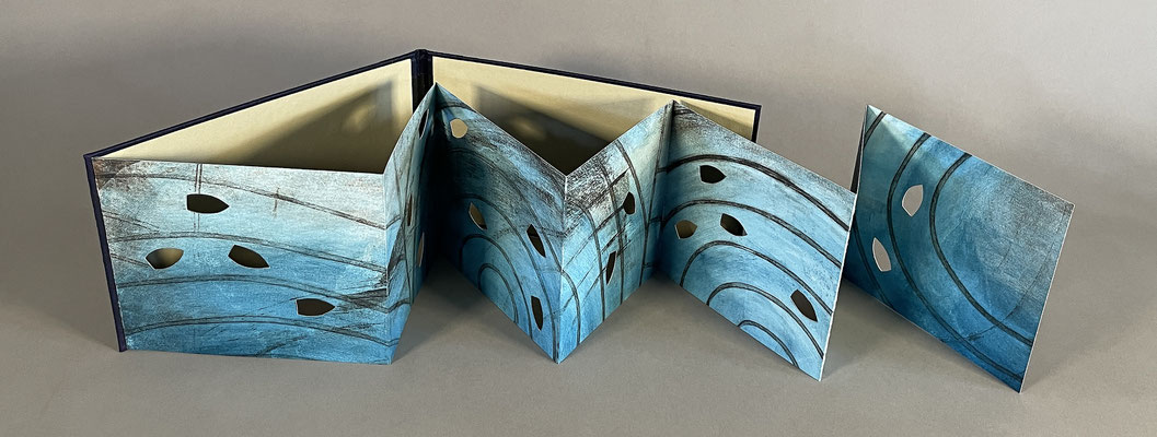 Sacrament of the Unknown (2025) intaglio, paste paint on pull-out accordion in case binding, edition of two, 5 x 21 x 8 inches