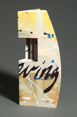 Allowing (2017) pulp painted handmade paper with collage and handwriting, wire-edge binding, unique, 9.25 x 8.25 x 8.25 inches, Bainbridge Island Museum of Art