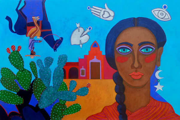mujer con charro y milagritos (vendido)