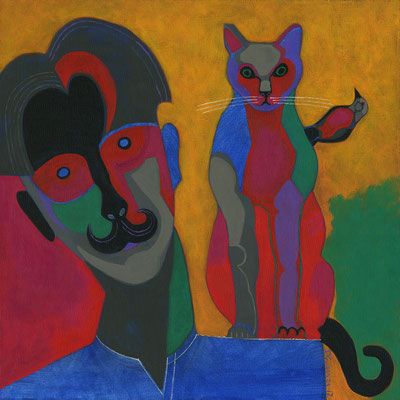 hombre con gato (vendido)