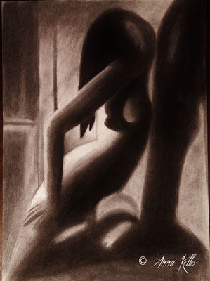 charcoal on paper - Shyly