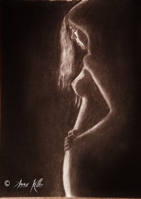 charcoal on paper - Woman in darkness