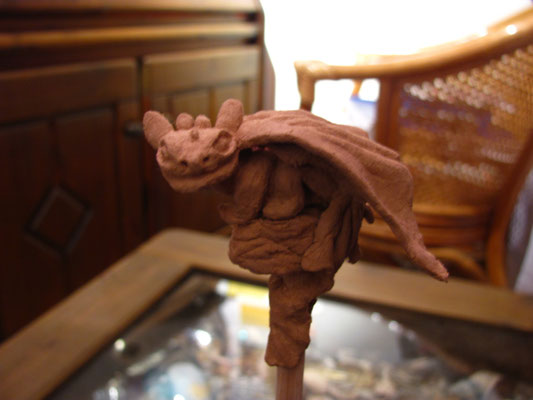 WIP Hair Stick Toothless Dragon - Wood Clay