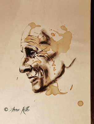 coffee stain drawing - Portrait of a man 3